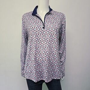 San Soleil Top Size L Tennis Racquet Print Long Sleeve 1/4 Zip Golf Pickleball